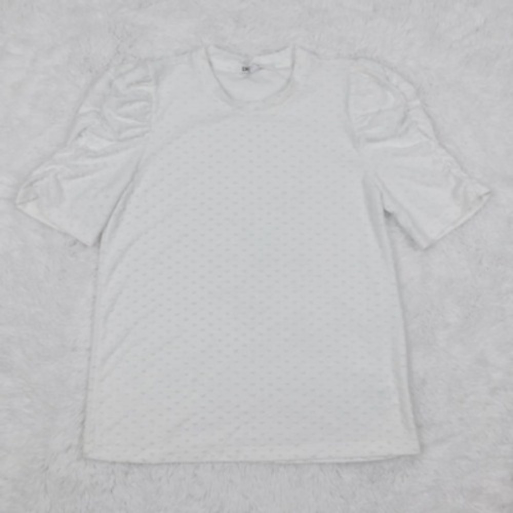 DR2 Shirt Womens Blouse‎ White Knit Dot Crew Neck Puff Pullover XS New